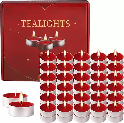 50 Pack Unscented Red Tealights Candles In Bulk - Smokeless Tea Lights Candles - • $15.37