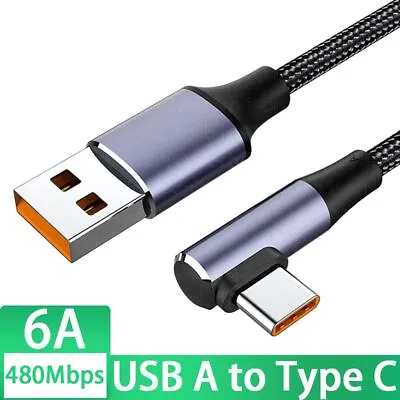 5A USB A To USB Type C Cable PD 100W Fast Charging Right Angle Data Line • £4.36