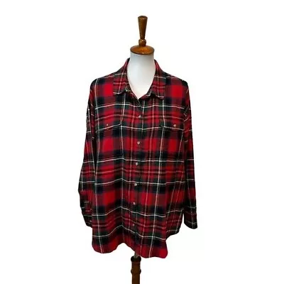 NWT Old Navy The Boyfriend Shirt Flannel Holiday Plaid Red Size XL • £28.50