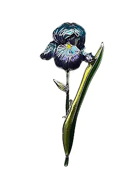 Iris Flower Brooch Pin Sterling Silver Plated Enamel Zarlite By Zarah Gift Boxed • $34.99