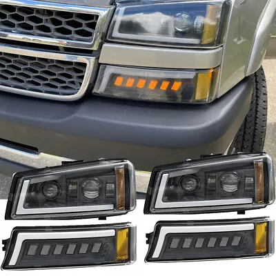 For 03-06 Chevy Silverado Avalanche DRL LED Headlights Bumper Signal Lamps • $379.99