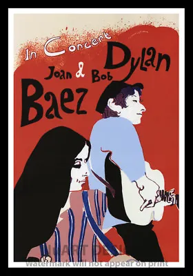 $64.99 • Buy Framed Vintage Style Rock N Roll Poster  IN CONCERT JOAN BAEZ & BOB DYLAN ;12x18