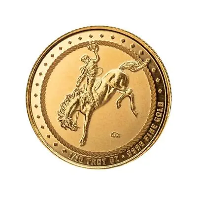 1/10 Oz Gold Cowboy Round W/ Buffalo Privy .9999 Gold Bullion Round #A592 • $284.22