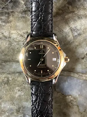 Omega Seamaster 36mm RARE Black Dial With 18K Yellow Gold 168.1501 With Date • $1799.99