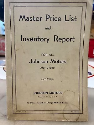 Vintage 1940 Johnson Outboard Boat Motor Master Parts List & Inventory Report • $19.99