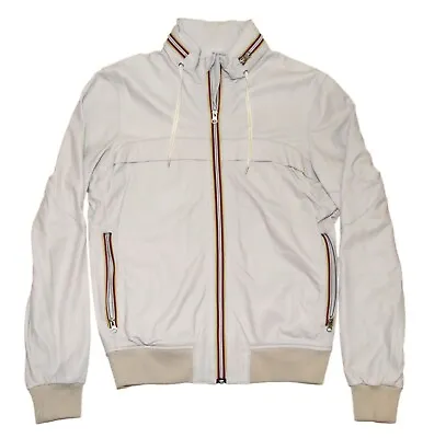 $1499 Gold Bunny Mens Leather Drawstring Bomber Zip Jacket Italy Gray Small • $399