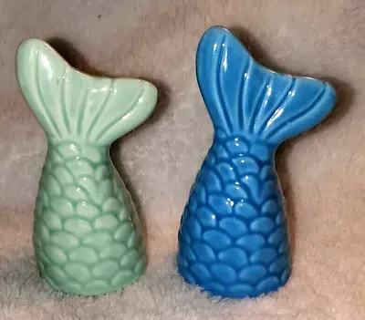 Cracker Barrel Mermaid Tail Ceramic Mini Salt & Pepper Shaker Set Blue Green New • $12
