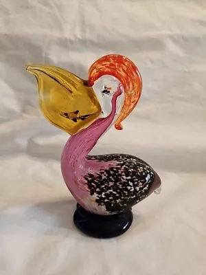 Vintage Murano Hand Blown Art Glass Pelican Bird With Fish Figurine Paper Weight • $42