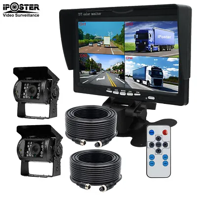 7  Quad Monitor 4 PIN 2x CCD Rear View Camera 2x 10m 12V 24V For Truck Caravan • $99.99