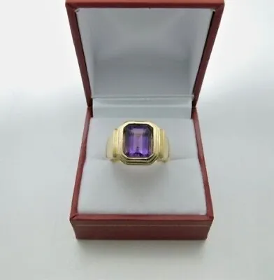 3 Ct Emerald Cut Natural Amethyst Mens Pinky Ring 14k Yellow Gold Plated Silver • $389.99