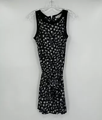 Athé Vanessa Bruno Womens Blue/Black Dots Silk Tie Waist Sleeveless Dress Sz 38 • $14.54