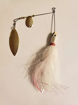 SPINNERBAIT 1oz MUSKY BASS WHITE BUCKTAIL MUSTAD HOOK TANDEM DIAMOND GOLD BLADES • $8.80