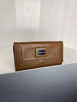 Vintage Michael Kors Brown Leather Wallet W/white Stitching-Silver Hardware-used • $28.99