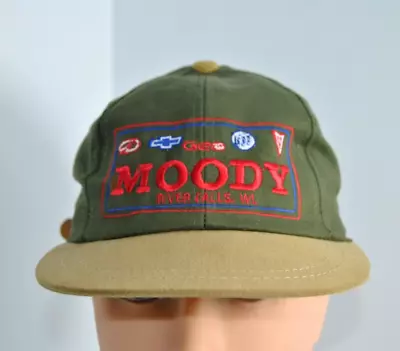 Moody River Falls WI Leather Back Strap Tan & Green Unisex Baseball Cap • $10