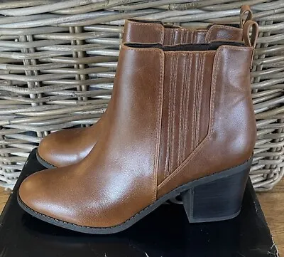 Miss KG Taurus Tan Brown Heeled Boots Size 7/41 With Elasticated Sides • £35