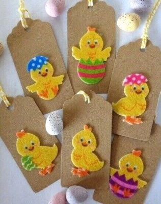£3.95 • Buy Easter Chick Gift Tags Kraft Labels 9x4.5cm +Ties Kids Egg Hunt Basket Name Tags