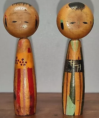 Vintage Wooden Kokeshi Japanese Dolls 3¼  Tall Magnetic Kissing Dolls • $34.99