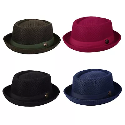 Men Women Breathable Mesh Fedora Hat Trilby Jazz Cap Panama Fedora Pork Pie Hats • $13.99