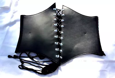 Black Underbust Faux PPU Leather Corset Bustier Steampunk Goth Bondage Zip USA • $9.99