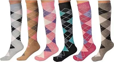 6 Pairs Ladies Argyle Diamond Check Knee High Long Socks Horse Riding Golf Sport • £8.81