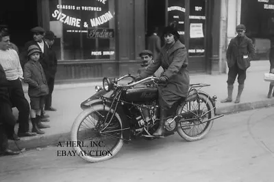 Indian 8-valve V-twin 1919 Yvonne Degraine Side-car Racer Photo Motorcycle • $9.75