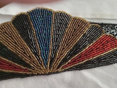 Milor Flapper 1920s Style Headband Black Sequins Purple/Blue Gold Red Beads • $9.99