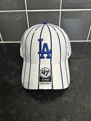 47 Brand La Dodgers MLB Baseball Cap Pinstripe White/blue BNWT Adjustable Snap • £16.99