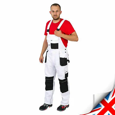 Work White Men Trousers Overalls Bib & Brace Decorator Painters Dungarees Uk • £23.99