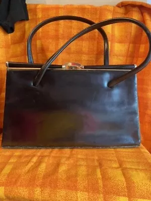 RETRO VINTAGE BLACK LEATHER  ACKERY LONDON FRAME HANDBAG + Purse Film Stage Prop • £16