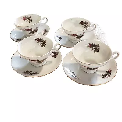 Royal Rose Moss Tea Cups & Saucers Fine China Set Of 4 VTG Collector Japan Gift • $37.99