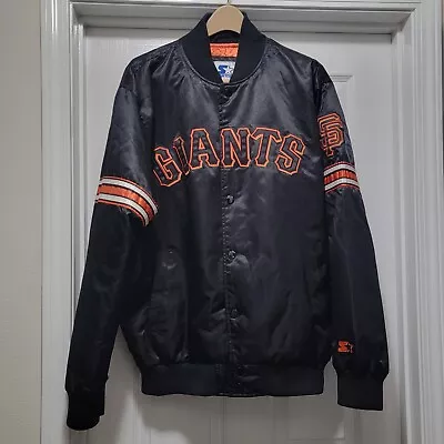 VTG 90s Starter San Francisco Giants Satin Button Jacket Black / Orange Mens XL • $275