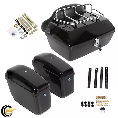 For Harley Motorcycle Saddle Bags & Tour Pack Trunk W/ Backrest Top Luggage Rack • $169.99