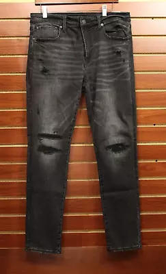 NEW Men's AE Super Skinny Jeans Destroyed Repair NE(X)T LEVEL Flex Black AEO $60 • $35.99