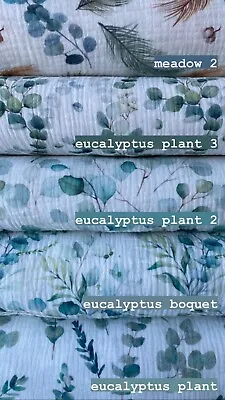 Muslin Fabric Double Gauze Fabric By Half Yard Eucalyptus Print Crinkle Cotton • $7