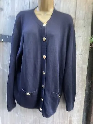 Straven Vintage Navy Merino Wool Cardigan Brass Buttons   Size 42 M/ L B95 • £20