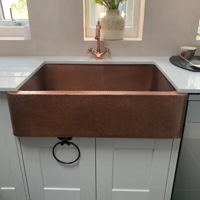 Single Bowl Antique Hammered Copper Kitchen Sink Belfast Farmhouse Butler Style • £749
