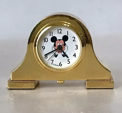 Disney Mickey Mouse Miniature Brass Gold- Tone Desk Clock Working New Battery • $7.50