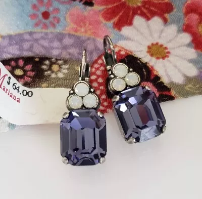 $64 MARIANA Jewelry Purple BAGUETTE Rectangle Crystal Silver Plated Earrings • $42.80