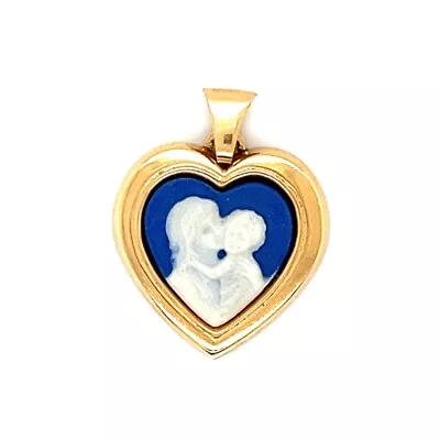 VINTAGE 14K YELLOW GOLD CAMEO HEART MOTHER & CHILD PENDANT Mother’s Day Children • $104.99