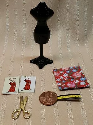 Miniature Dollhouse Or Roombox  Sewing Mannequin With Sewing Accessories  • $6