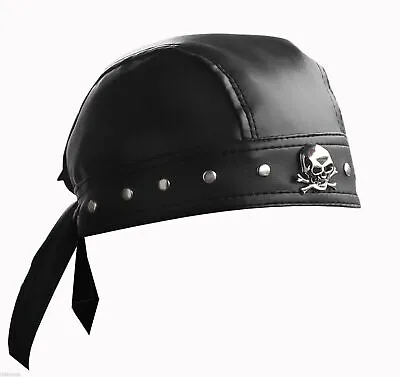 Mens Leather Bandana Biker Doo Do Rag Headwrap Studded Skull Cap • $12.98