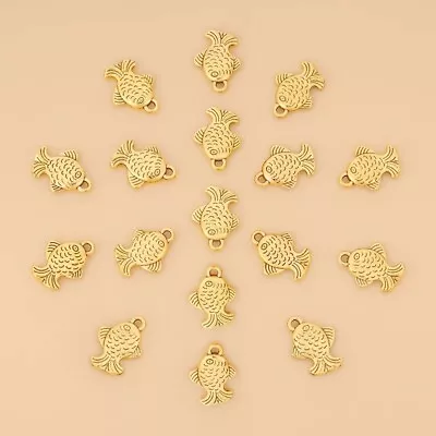 50 X Antique Gold Tone Fish Goldfish Charms Pendants Jewellery Beads 2 Sided • $4.49