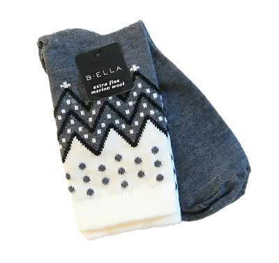 B. Ella Ladies 72% X-Fine Merino Wool Blend Crew Socks Karena Grey Black Ivory • $18