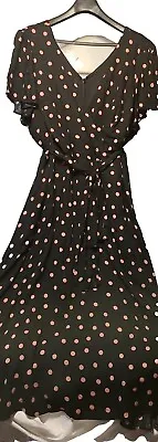 Old Money Quiet Luxury City Chic Womens Maxi/ Ankle Dress Black Pink Dot Sz 24  • $35.99