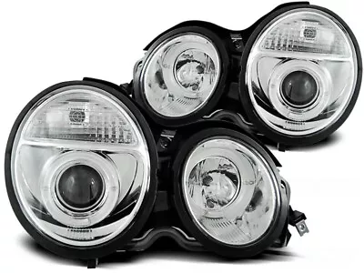 New Set Angel Eyes Headlights Clear Glass Fits Mercedes W210 7/95-8/99 • $372.89