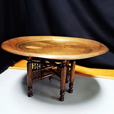 £170 • Buy Large Brass Engraved Moorish Moroccon Tea Tray On Folding Stand