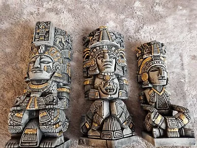 £100 • Buy Mayan God Statues X3 Stone & Gold Heavy Chichen Itza Tribal Mexico Fish Tank