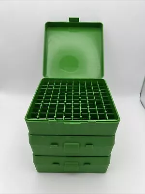 3 X MTM 100 Round Flip-Top Ammo Box Caliber Dust Resistant Green P-100-44 • $24.99