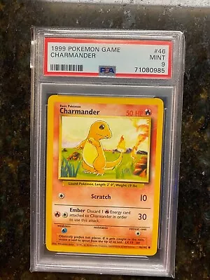 $1.25 • Buy 1999 Pokemon Base Set Charmander PSA 9 MINT #46