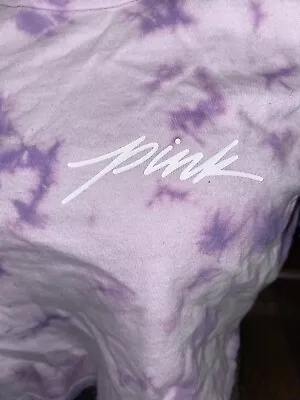 VS PINK S Crop Top Purple White Tie Dye Shirt Logo Cute  • $15